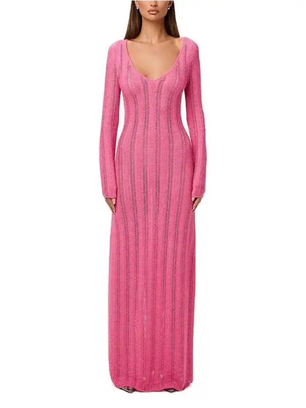 naked wardrobe Pink Ribbed Scoop-Neck Maxi Dress
